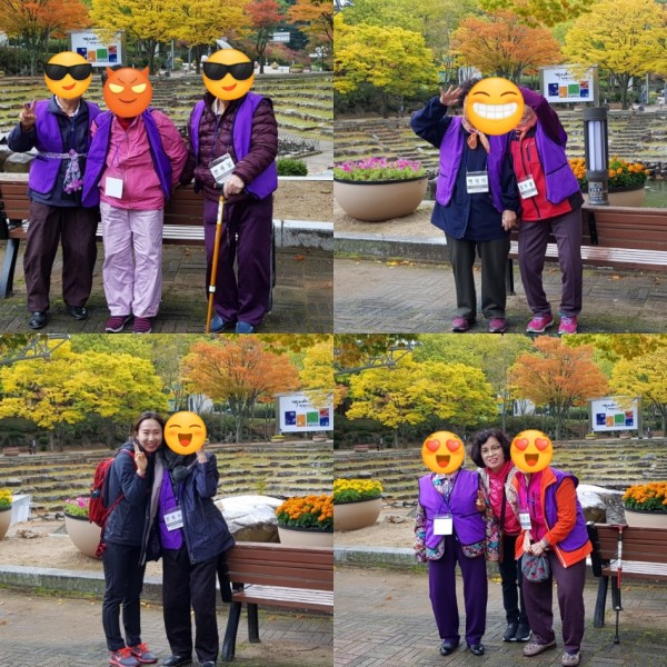 《삼삼오오 사진찰영에 여념이 없으시네요   단풍도 활짝 활짝 ~~》  오오 하트, 브이  연발 날리며 찰칵 하셨네요. &gt;ㅁ&lt;  꿀잼잼, 싱글벌글,으하하항,∝ ♬♪