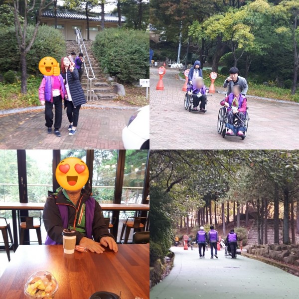 ★오랜만에 바깥 공기를 마시고 #단풍구경 에   흠뻑 젖으셨어용  앗!!!  그사이에 커피숖까지 접수하셨네요  대단하심 우리 어르신 ㅎㅎㅎ